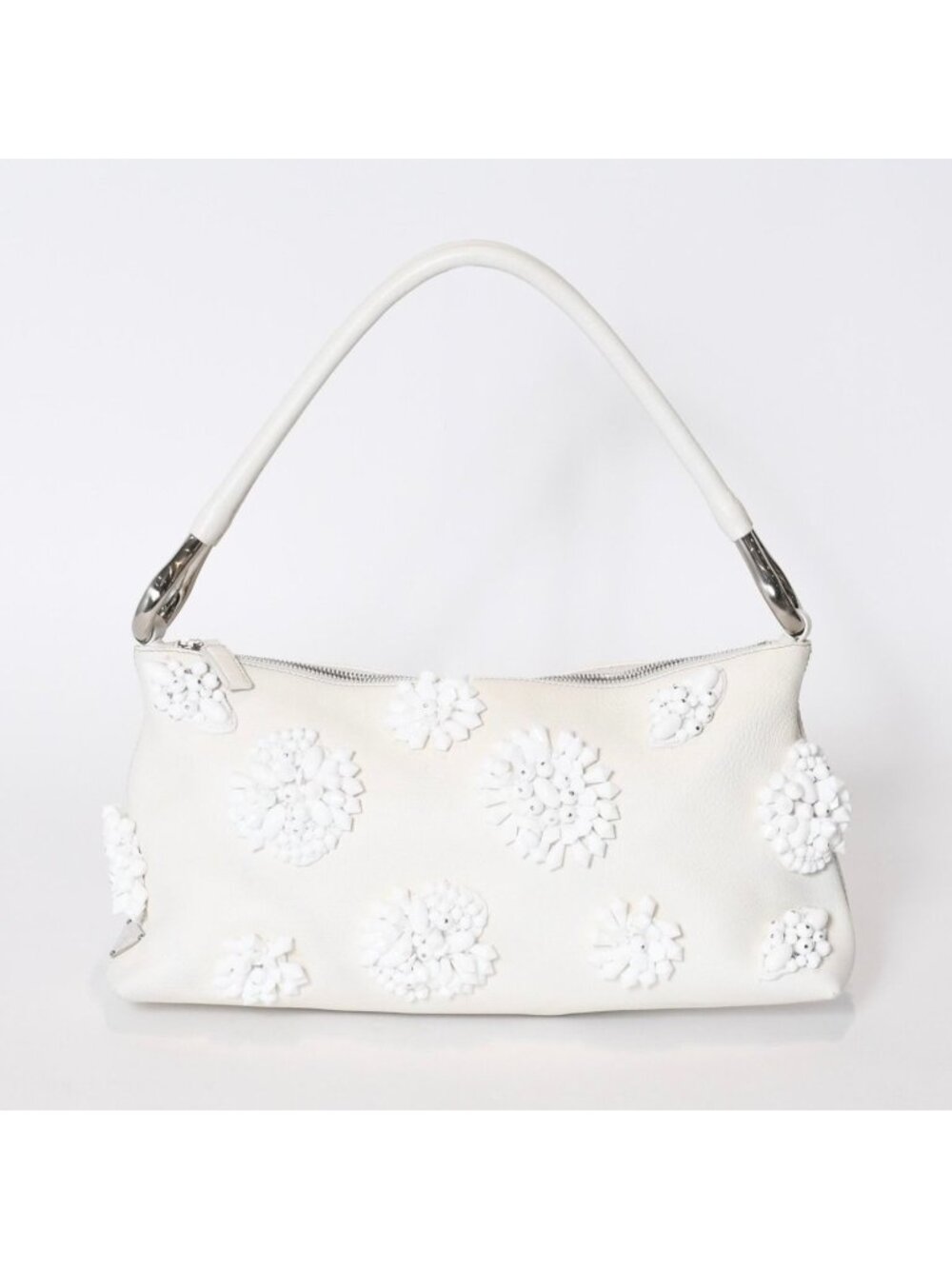 Prada Hobo Handbag Beads Leather White
